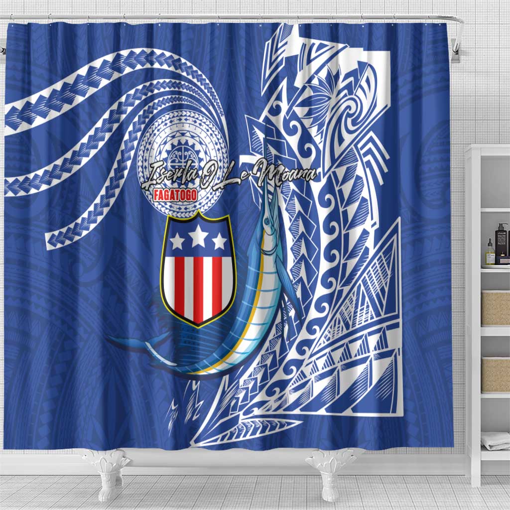 American Samoa Flag Day Shower Curtain Fautasi Race Fagatogo-Iseula O Le Moana Sailfish Tribal Style