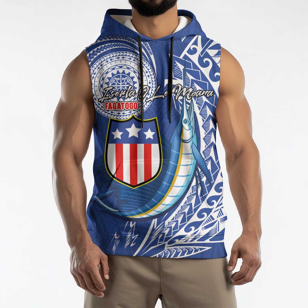 Personalised American Samoa Flag Day Sleeveless Hoodie Fautasi Race Fagatogo-Iseula O Le Moana Sailfish Tribal Style LT03 - Polynesian Pride