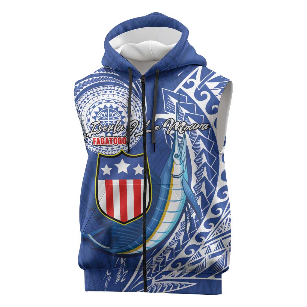 Personalised American Samoa Flag Day Sleeveless Zip Hoodie Fautasi Race Fagatogo-Iseula O Le Moana Sailfish Tribal Style LT03 Multicolor - Polynesian Pride