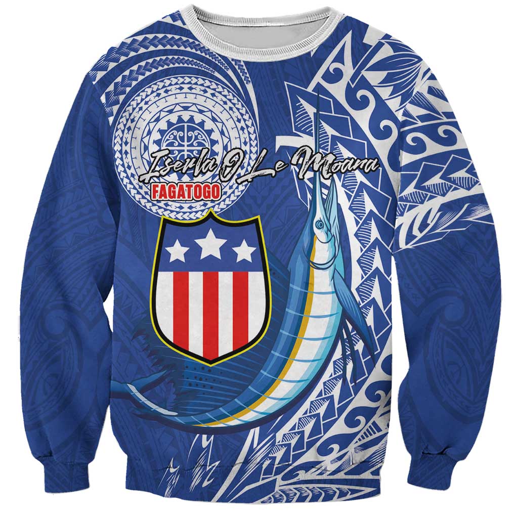 Personalised American Samoa Flag Day Sweatshirt Fautasi Race Fagatogo-Iseula O Le Moana Sailfish Tribal Style