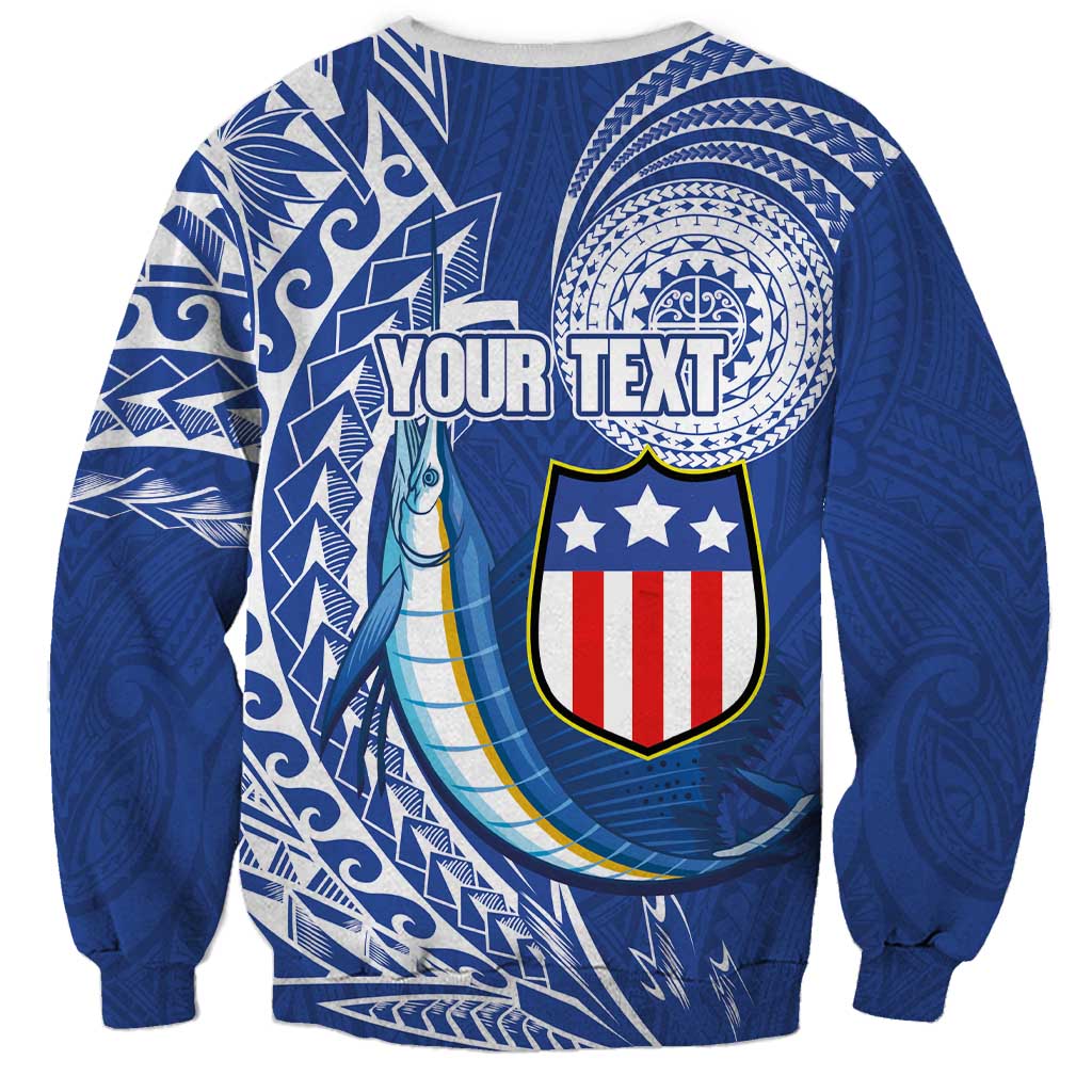 Personalised American Samoa Flag Day Sweatshirt Fautasi Race Fagatogo-Iseula O Le Moana Sailfish Tribal Style