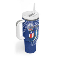 American Samoa Flag Day Tumbler With Handle Fautasi Race Fagatogo-Iseula O Le Moana Sailfish Tribal Style