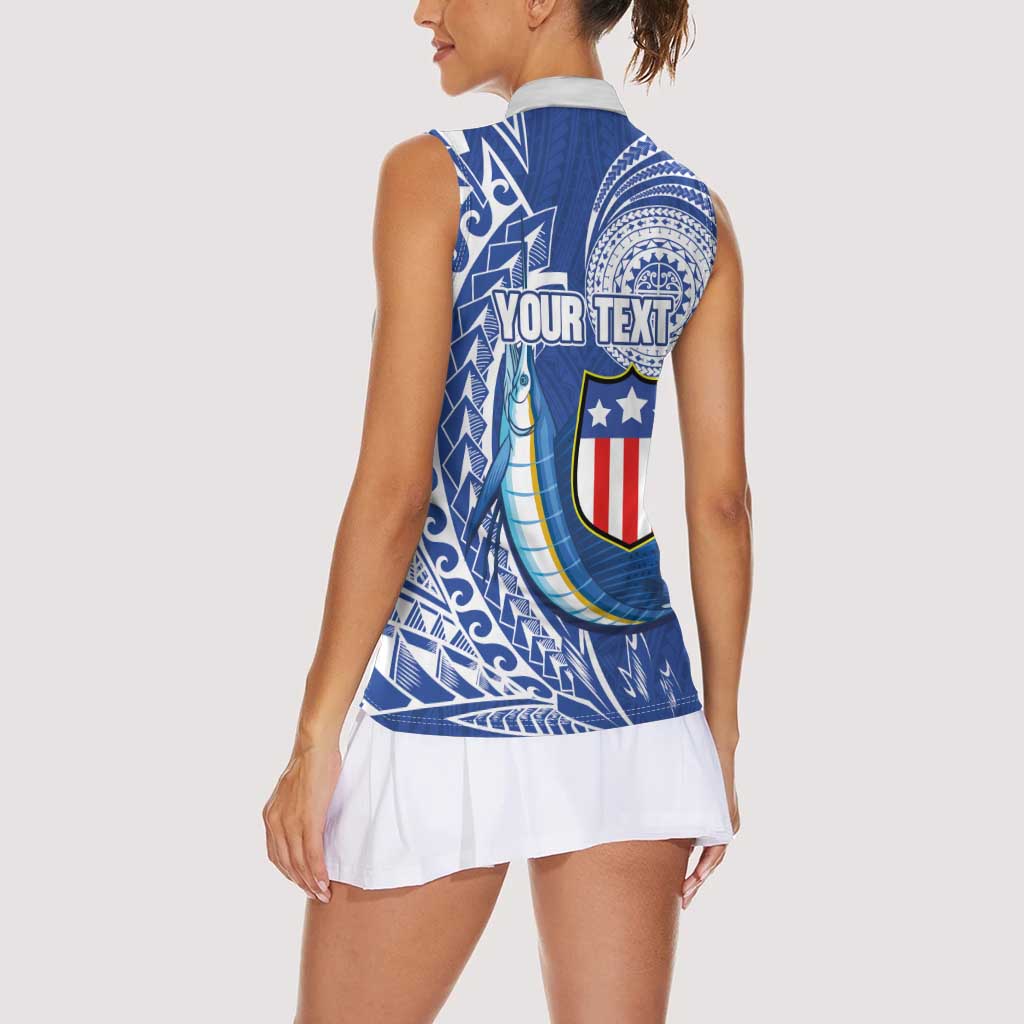 Personalised American Samoa Flag Day Women Sleeveless Polo Shirt Fautasi Race Fagatogo-Iseula O Le Moana Sailfish Tribal Style LT03 - Polynesian Pride