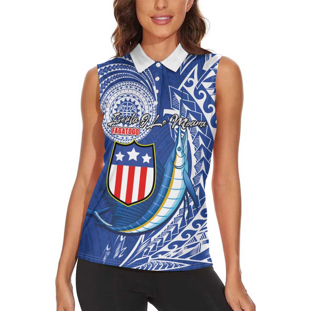 Personalised American Samoa Flag Day Women Sleeveless Polo Shirt Fautasi Race Fagatogo-Iseula O Le Moana Sailfish Tribal Style LT03 - Polynesian Pride