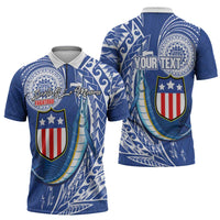Personalised American Samoa Flag Day Zipper Polo Shirt Fautasi Race Fagatogo-Iseula O Le Moana Sailfish Tribal Style LT03 - Polynesian Pride