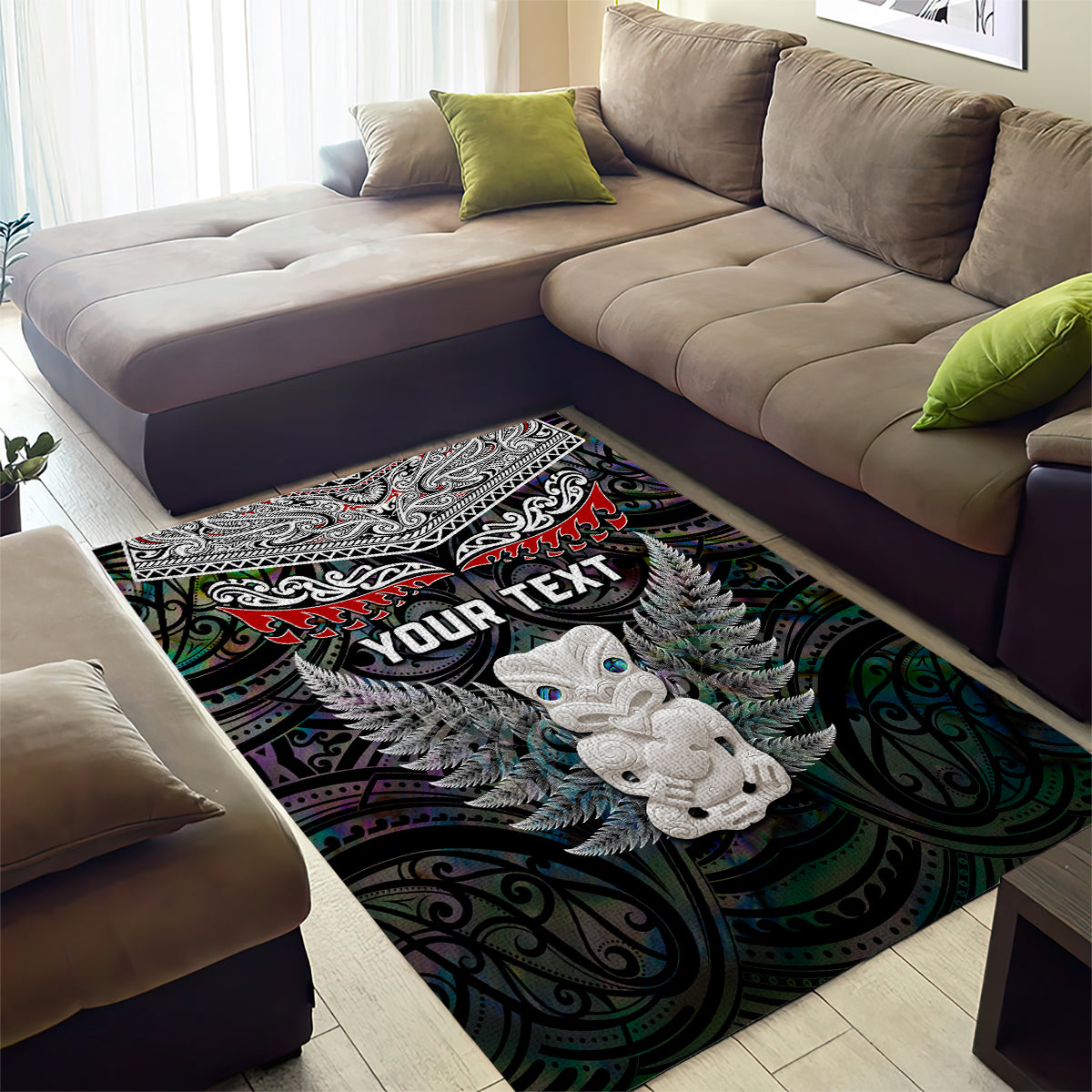 New Zealand Hei Tiki Area Rug Maori Green Papua Shell Pattern LT03 - Polynesian Pride