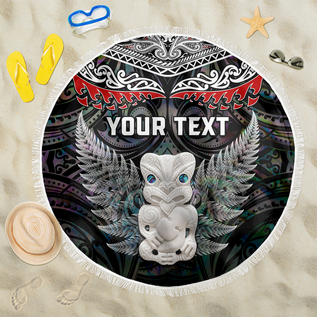 New Zealand Hei Tiki Beach Blanket Maori Green Papua Shell Pattern LT03 One Size 150cm Green - Polynesian Pride