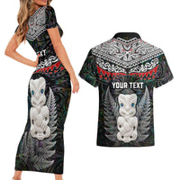 New Zealand Hei Tiki Couples Matching Short Sleeve Bodycon Dress and Hawaiian Shirt Maori Green Papua Shell Pattern LT03 - Polynesian Pride