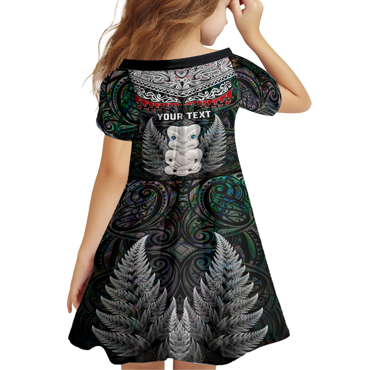 New Zealand Hei Tiki Family Matching Off Shoulder Long Sleeve Dress and Hawaiian Shirt Maori Green Papua Shell Pattern LT03 - Polynesian Pride