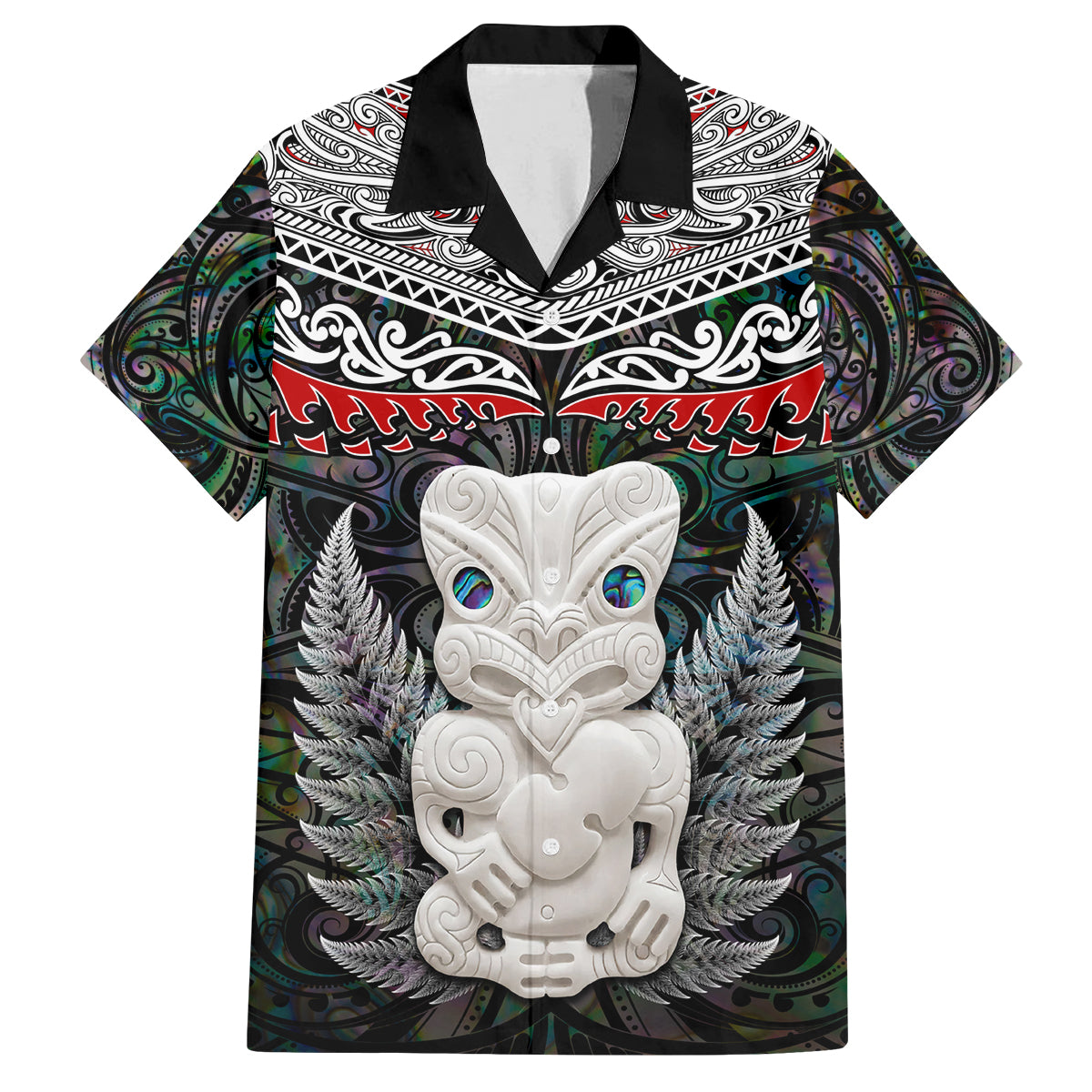 New Zealand Hei Tiki Family Matching Off Shoulder Long Sleeve Dress and Hawaiian Shirt Maori Green Papua Shell Pattern LT03 Dad's Shirt - Short Sleeve Green - Polynesian Pride