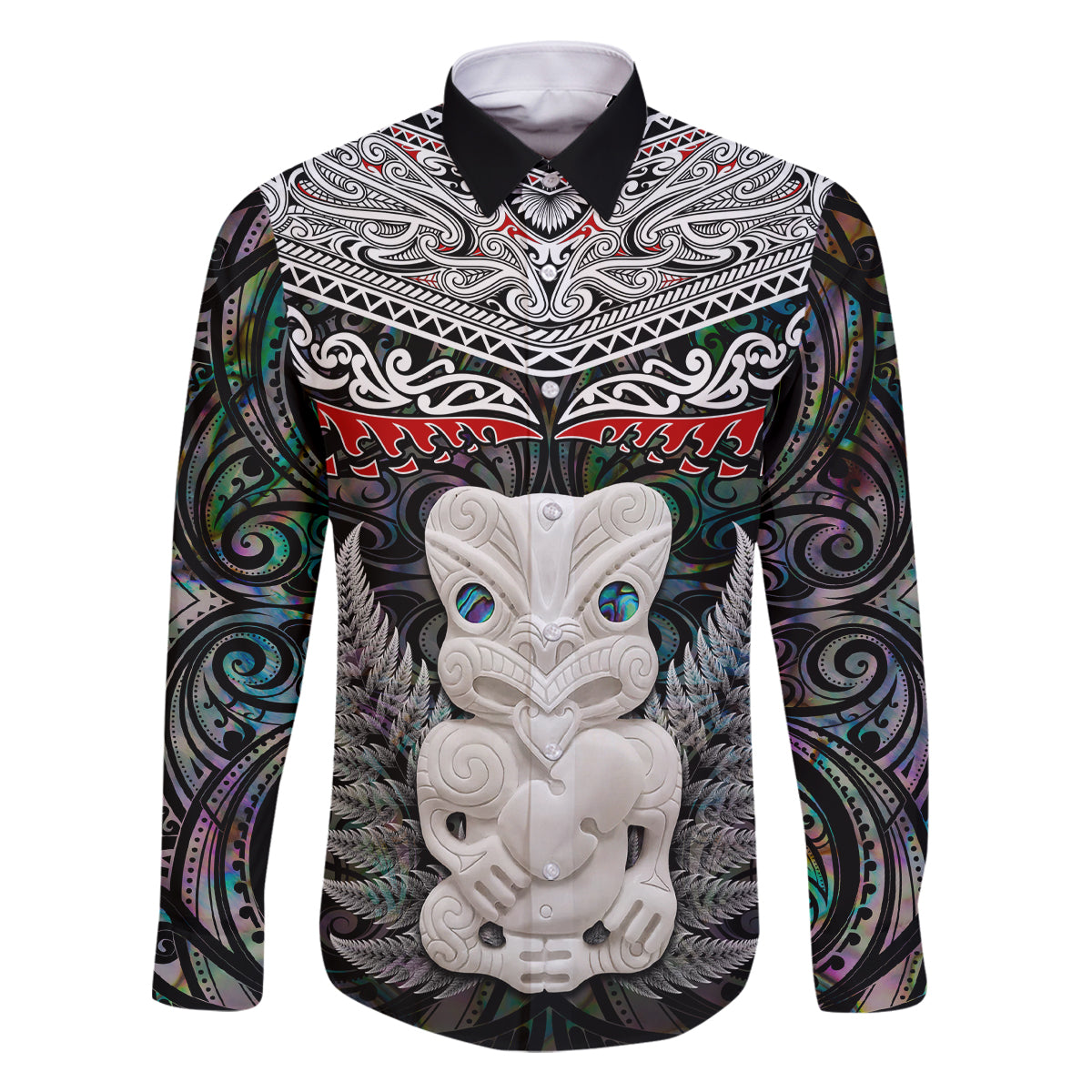 New Zealand Hei Tiki Family Matching Off Shoulder Short Dress and Hawaiian Shirt Maori Green Papua Shell Pattern LT03 Dad's Shirt - Long Sleeve Green - Polynesian Pride