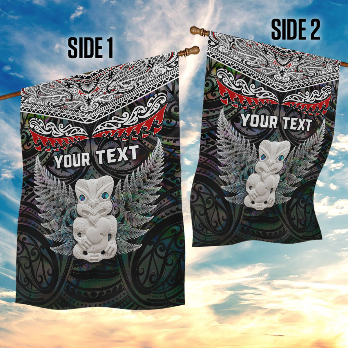 New Zealand Hei Tiki Garden Flag Maori Green Papua Shell Pattern LT03 - Polynesian Pride