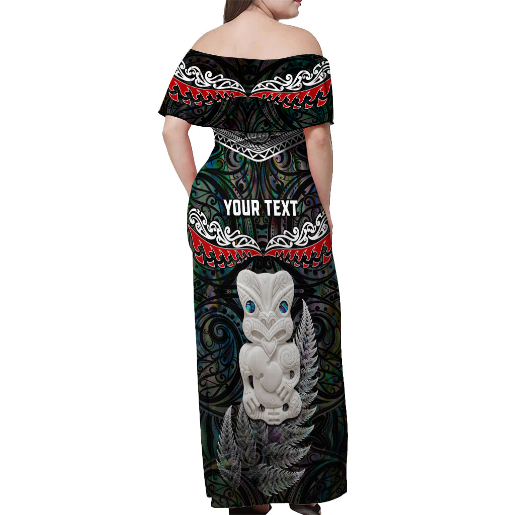 New Zealand Hei Tiki Off Shoulder Maxi Dress Maori Green Papua Shell Pattern LT03 - Polynesian Pride