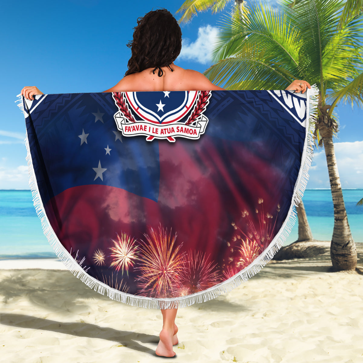 Samoa Indenpendence Day Beach Blanket Sky Fireworks with Flag Style LT03 - Polynesian Pride