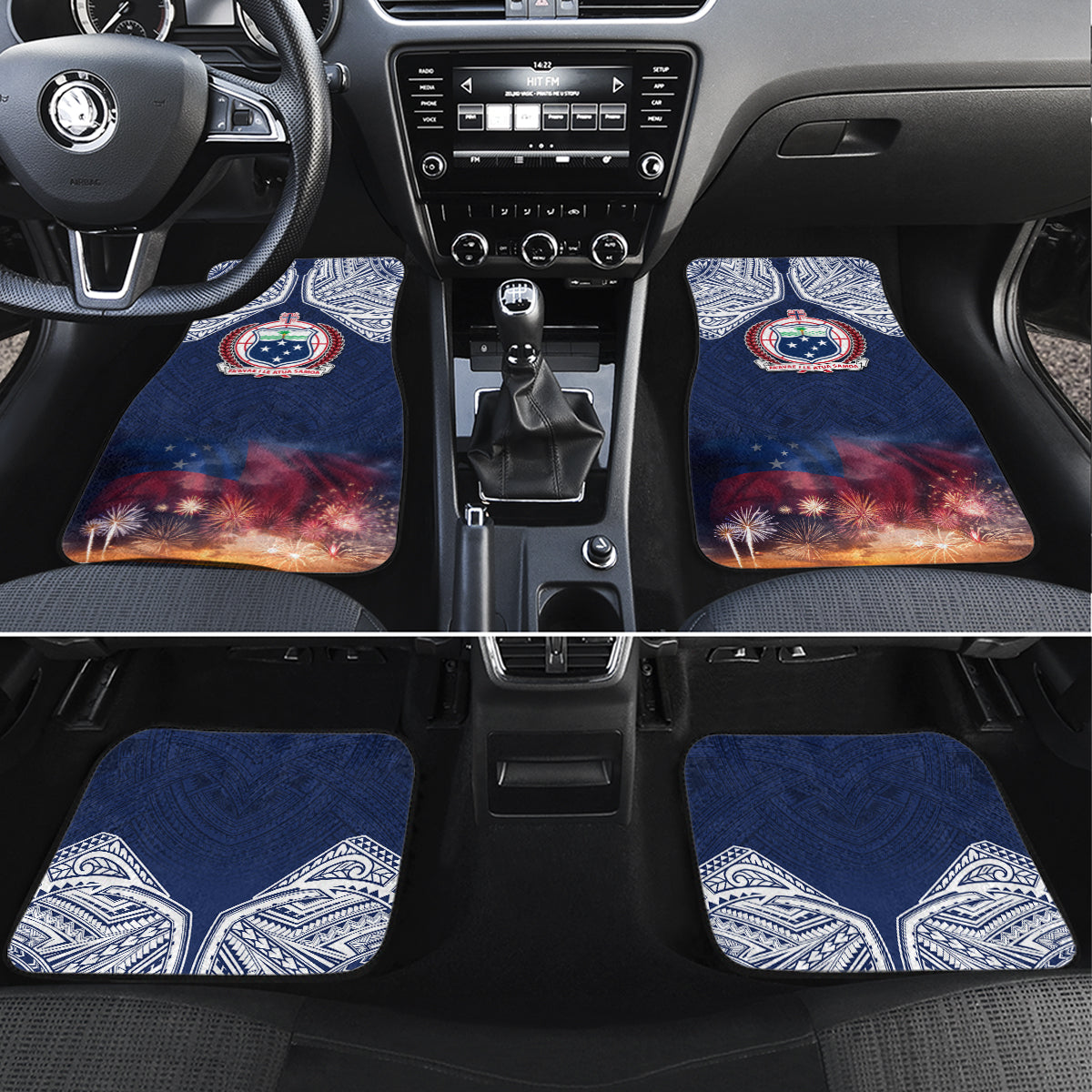 Samoa Indenpendence Day Car Mats Sky Fireworks with Flag Style LT03 Set 4pcs Black - Polynesian Pride