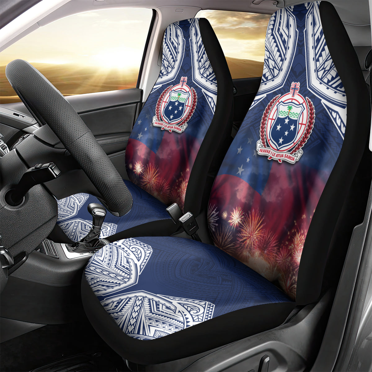 Samoa Indenpendence Day Car Seat Cover Sky Fireworks with Flag Style LT03 - Polynesian Pride