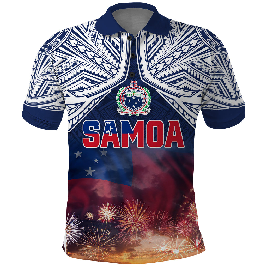 Samoa Indenpendence Day Polo Shirt Sky Fireworks with Flag Style LT03 Black - Polynesian Pride