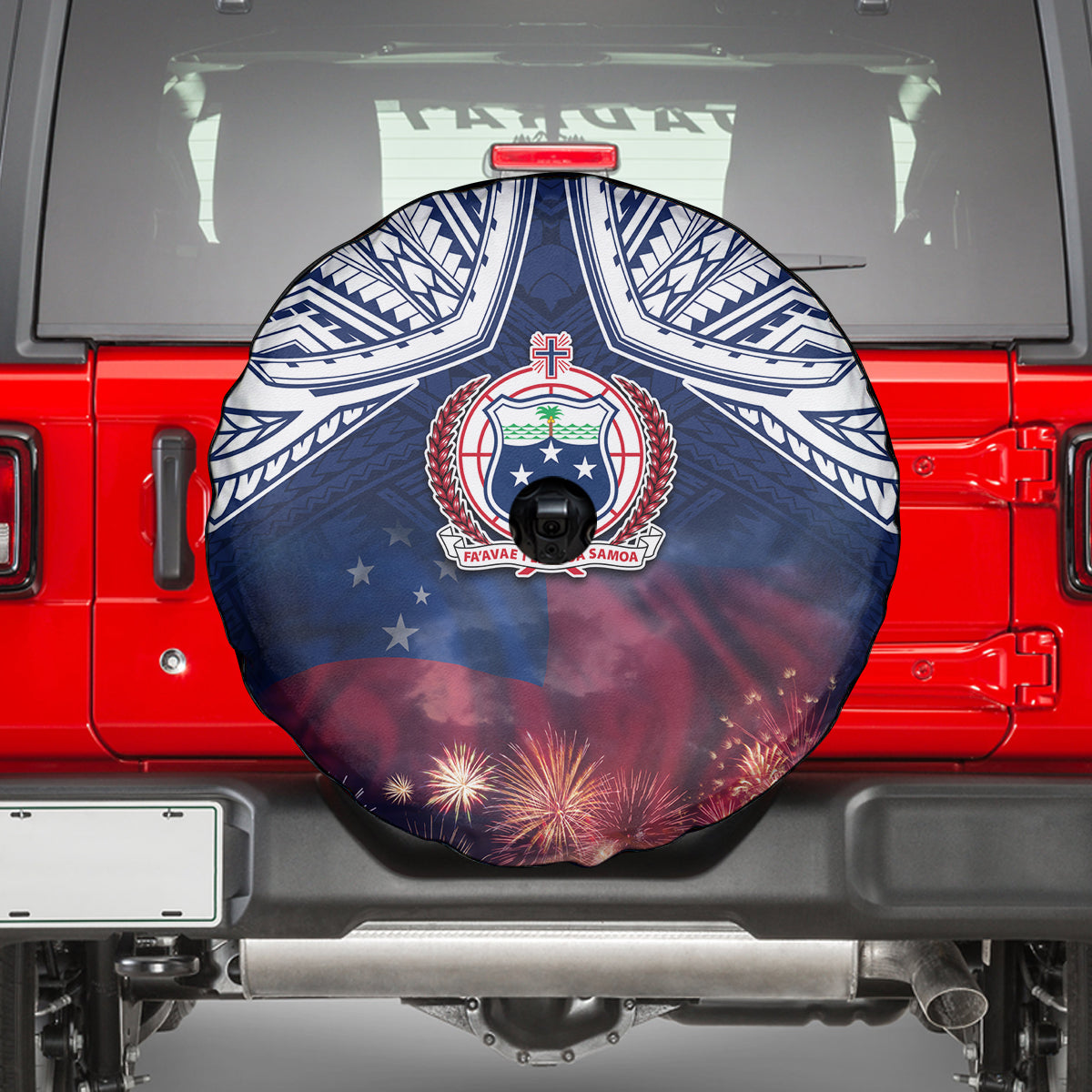 Samoa Indenpendence Day Spare Tire Cover Sky Fireworks with Flag Style LT03 - Polynesian Pride