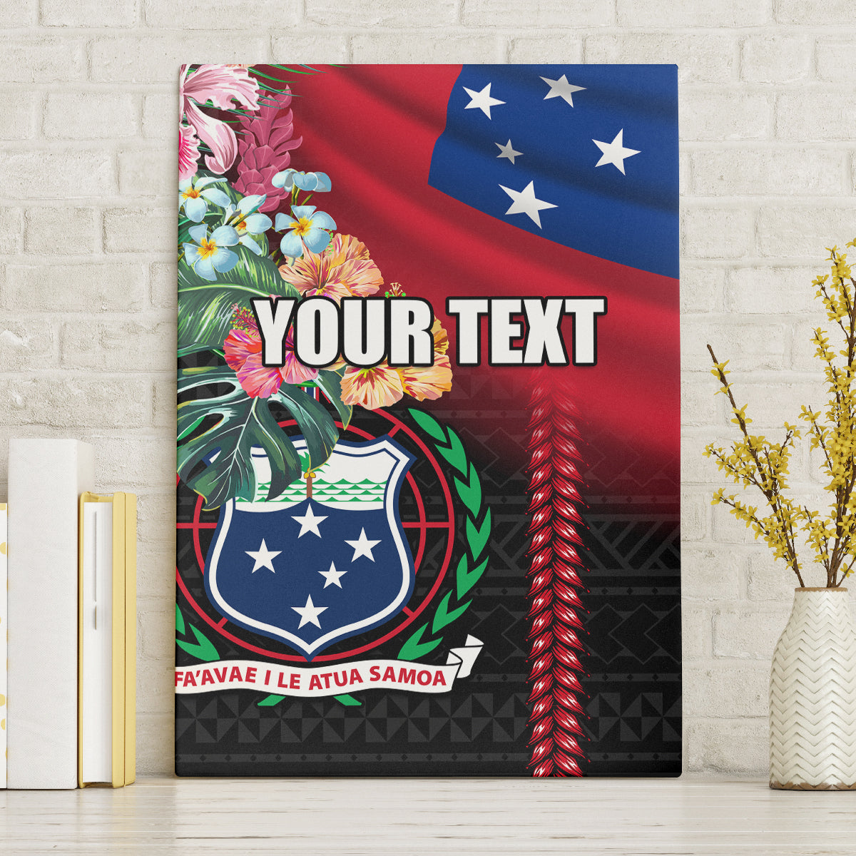 Personalised Samoa Indenpendence Day Canvas Wall Art Tropical Samoan Coat of Arms With Siapo Pattern LT03 Black - Polynesian Pride