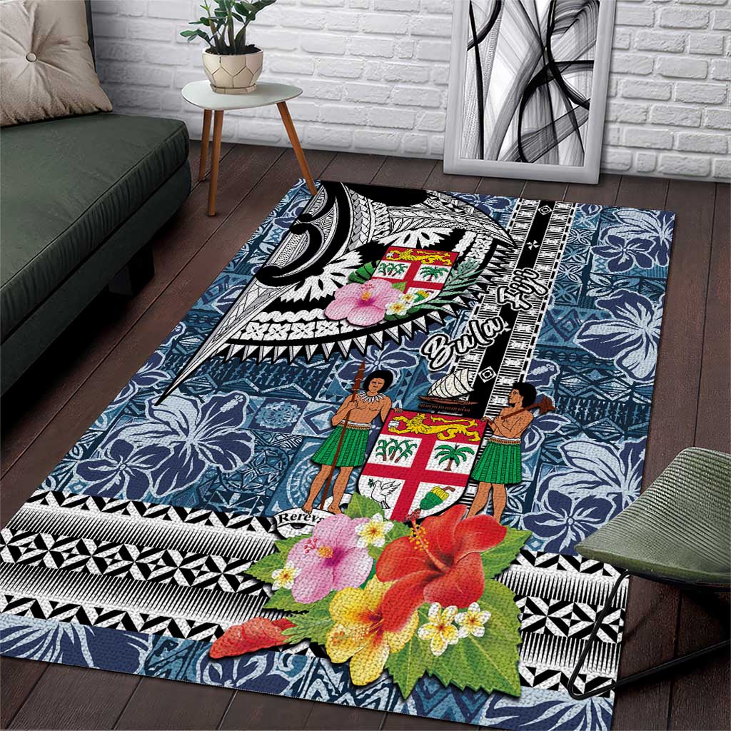 Fiji Day Area Rug Traditional Tapa with Hibiscus and Emblems LT03 L 59 x 86 inches - Polynesian Pride