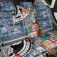 Fiji Day Back Car Seat Cover Traditional Tapa with Hibiscus and Emblems