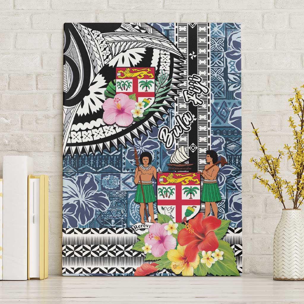 Fiji Day Canvas Wall Art Traditional Tapa with Hibiscus and Emblems