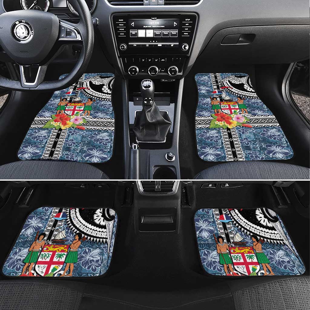Fiji Day Car Mats Traditional Tapa with Hibiscus and Emblems