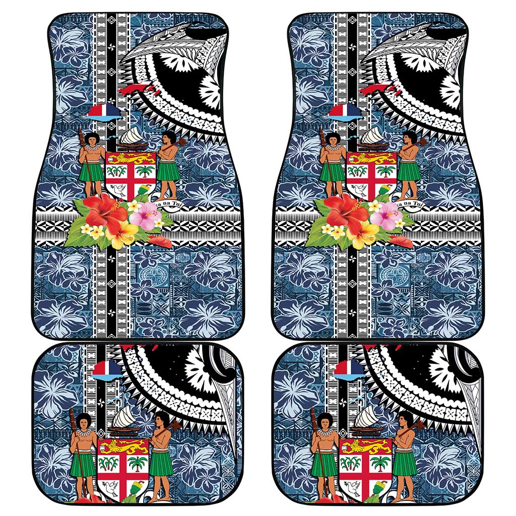 Fiji Day Car Mats Traditional Tapa with Hibiscus and Emblems LT03 - Polynesian Pride