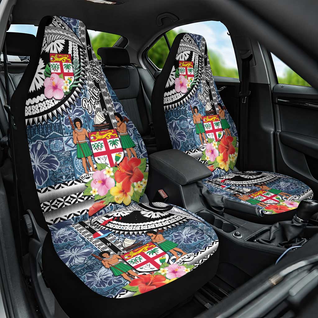 Fiji Day Car Seat Cover Traditional Tapa with Hibiscus and Emblems