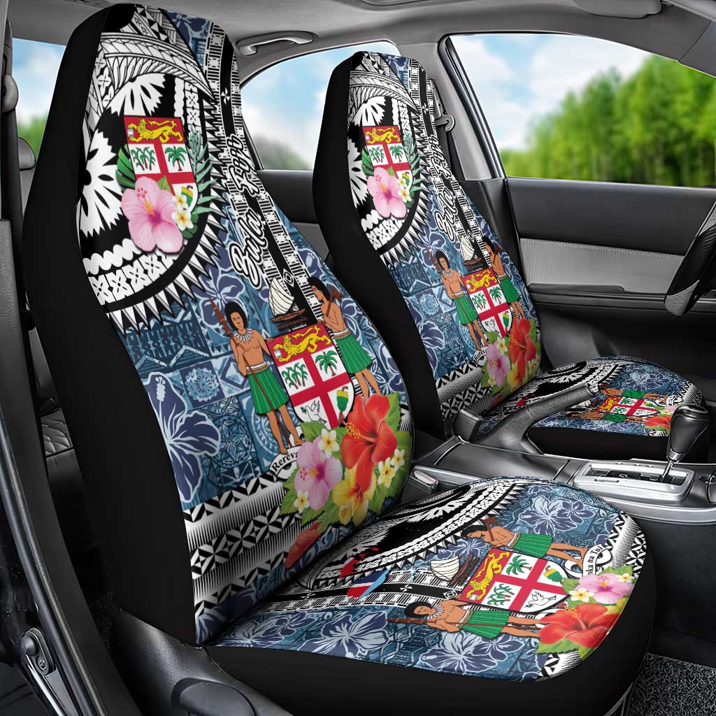 Fiji Day Car Seat Cover Traditional Tapa with Hibiscus and Emblems