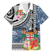 Fiji Day Family Matching Long Sleeve Bodycon Dress and Hawaiian Shirt Traditional Tapa with Hibiscus and Emblems