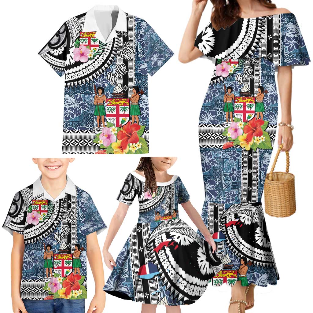 Fiji Day Family Matching Mermaid Dress and Hawaiian Shirt Traditional Tapa with Hibiscus and Emblems