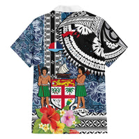 Fiji Day Family Matching Off The Shoulder Long Sleeve Dress and Hawaiian Shirt Traditional Tapa with Hibiscus and Emblems
