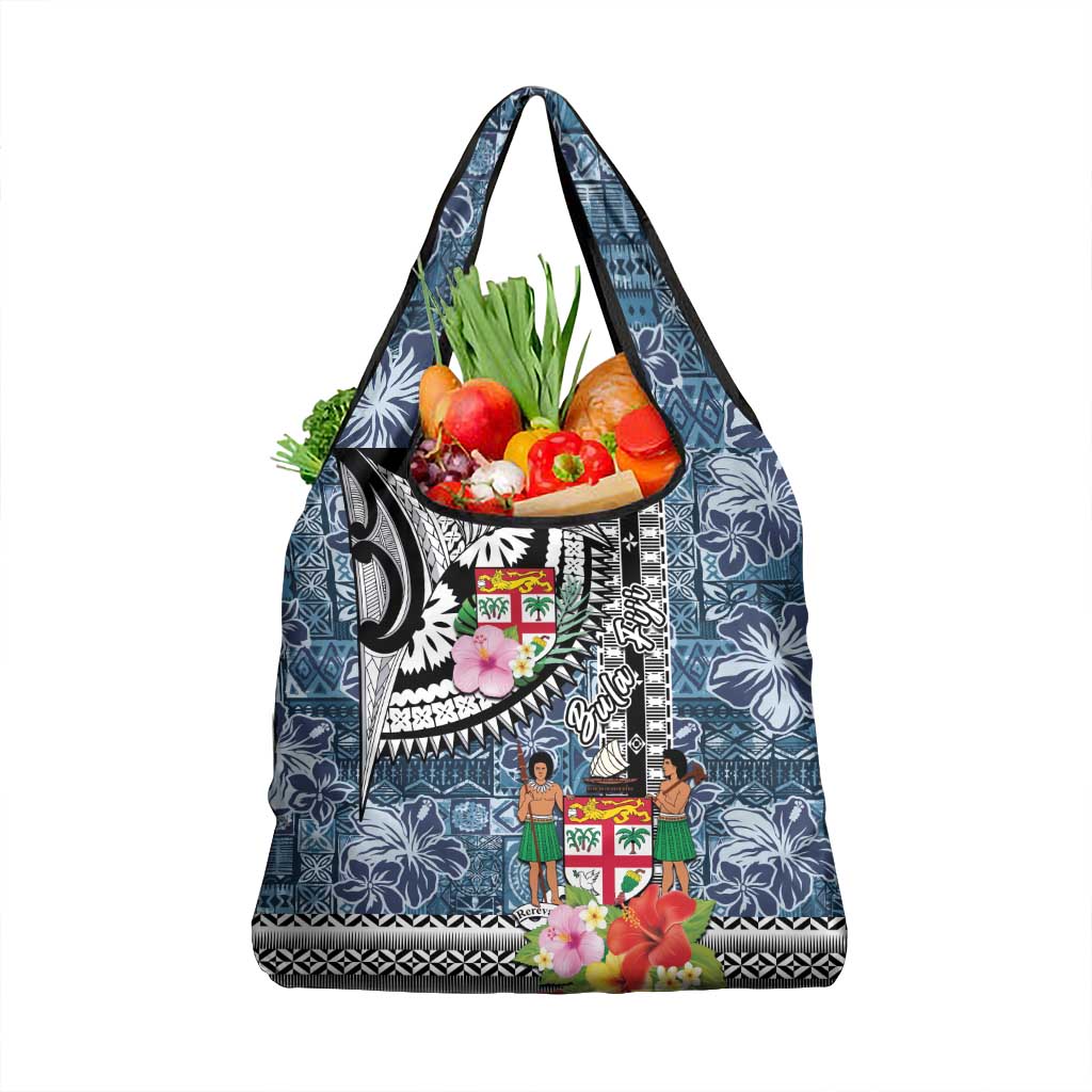 Fiji Day Grocery Bag Traditional Tapa with Hibiscus and Emblems LT03 1-pack One Size - Polynesian Pride
