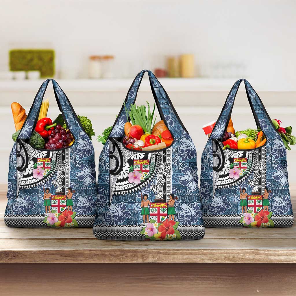 Fiji Day Grocery Bag Traditional Tapa with Hibiscus and Emblems LT03 3-pack One Size - Polynesian Pride