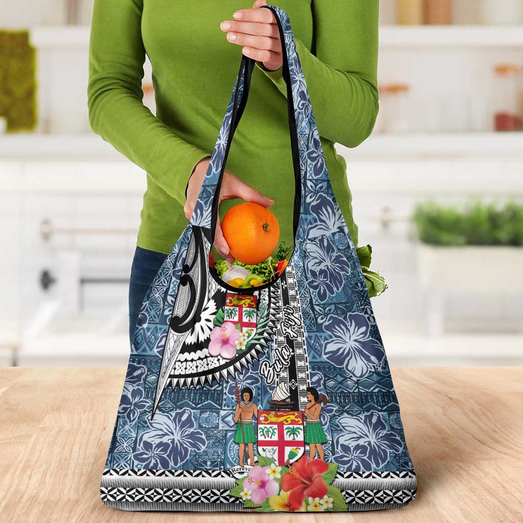 Fiji Day Grocery Bag Traditional Tapa with Hibiscus and Emblems LT03 - Polynesian Pride