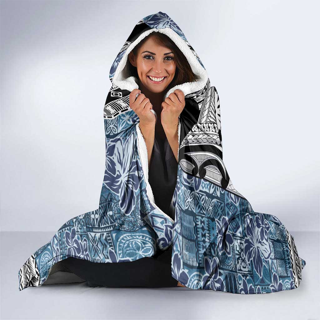 Fiji Day Hooded Blanket Traditional Tapa with Hibiscus and Emblems