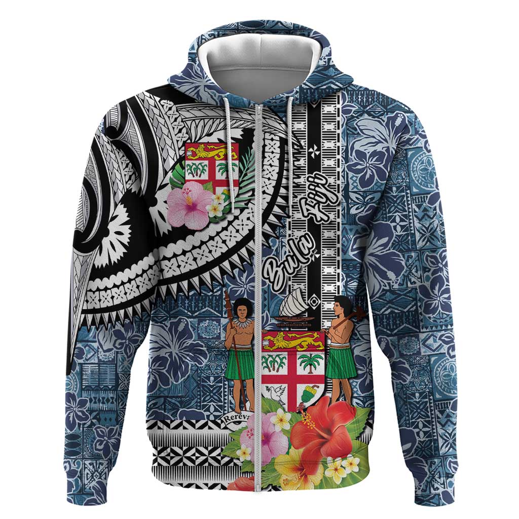 Fiji Day Hoodie Traditional Tapa with Hibiscus and Emblems