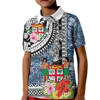 Fiji Day Kid Polo Shirt Traditional Tapa with Hibiscus and Emblems