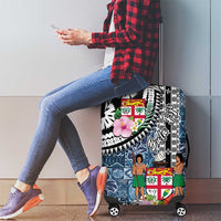 Fiji Day Luggage Cover Traditional Tapa with Hibiscus and Emblems
