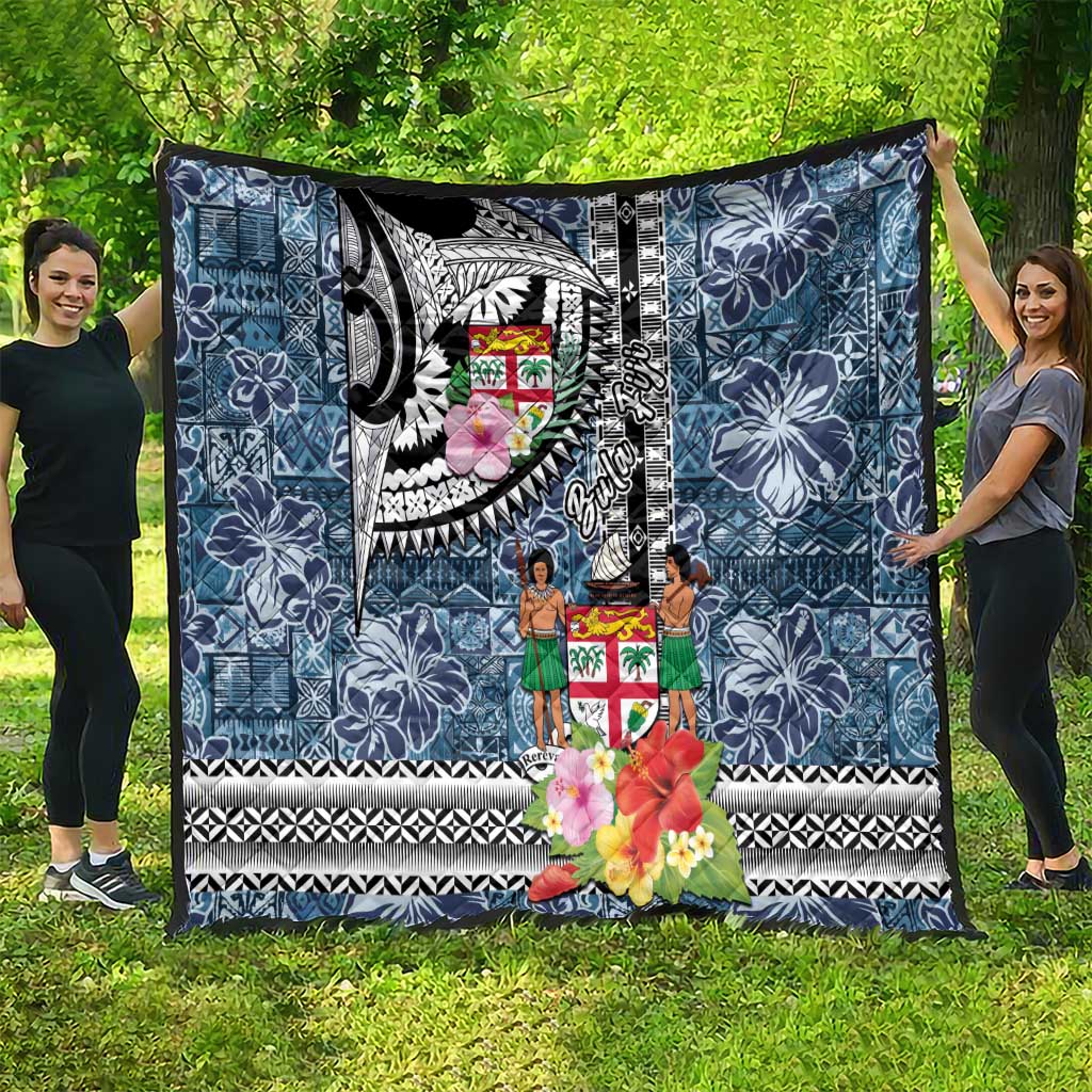 Fiji Day Quilt Traditional Tapa with Hibiscus and Emblems