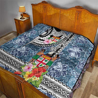 Fiji Day Quilt Traditional Tapa with Hibiscus and Emblems