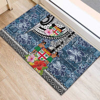 Fiji Day Rubber Doormat Traditional Tapa with Hibiscus and Emblems