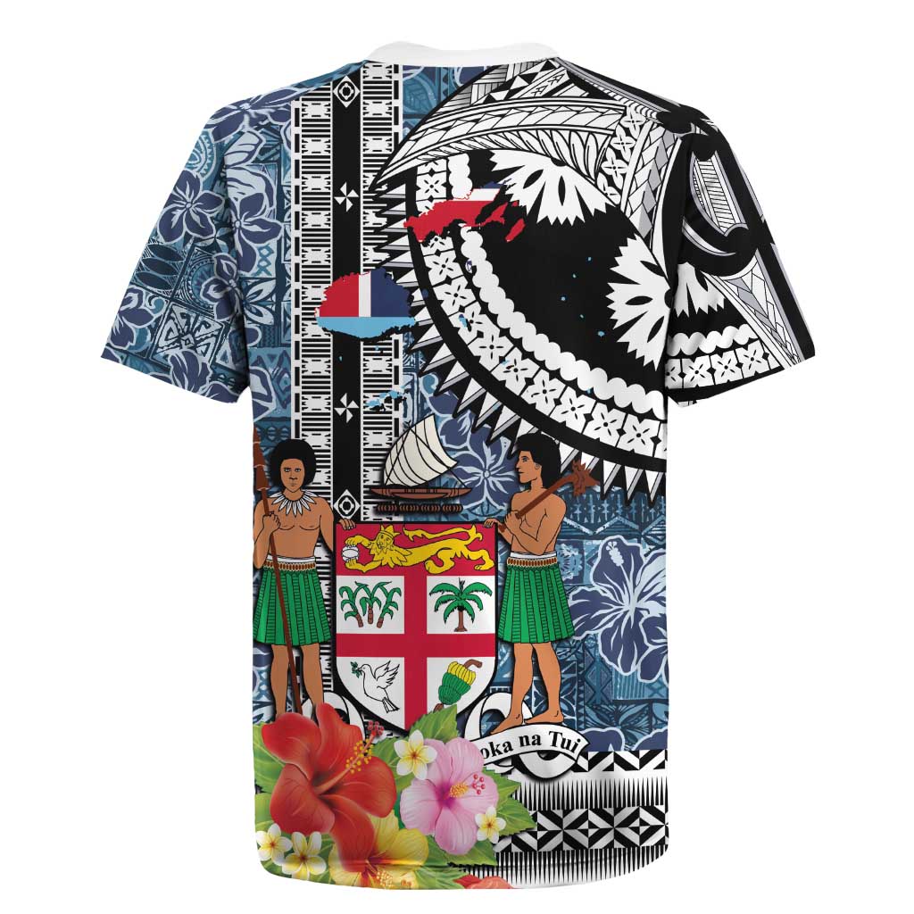 Fiji Day Rugby Jersey Traditional Tapa with Hibiscus and Emblems LT03 - Polynesian Pride