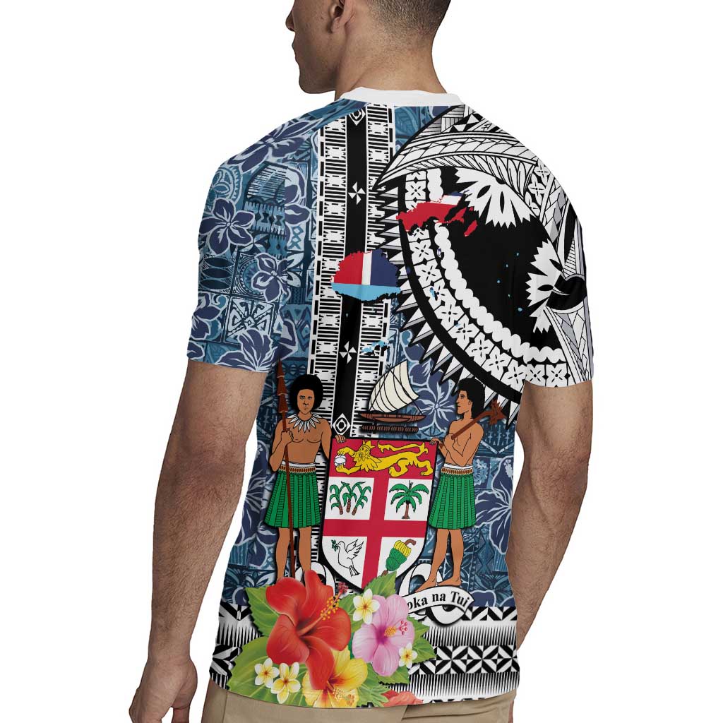 Fiji Day Rugby Jersey Traditional Tapa with Hibiscus and Emblems LT03 - Polynesian Pride