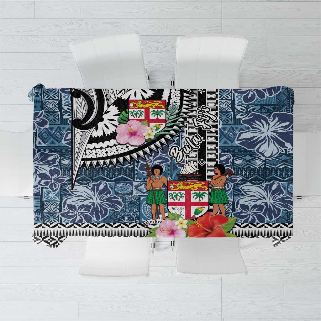 Fiji Day Tablecloth Traditional Tapa with Hibiscus and Emblems