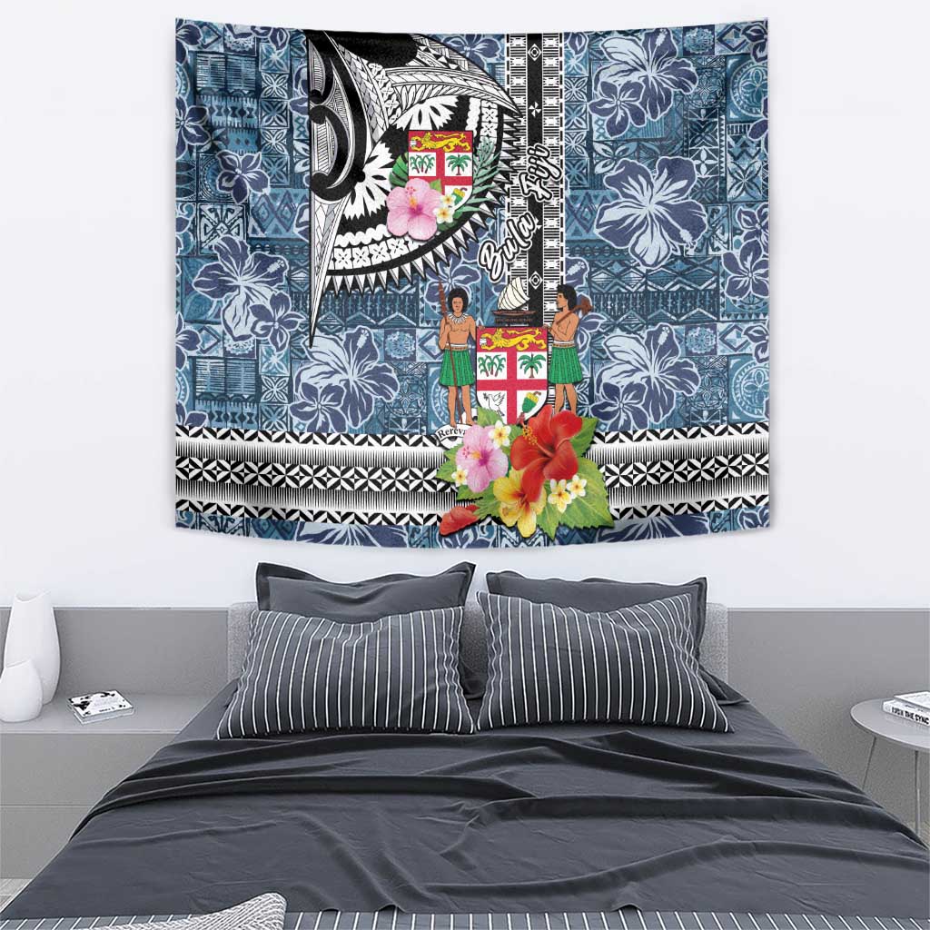Fiji Day Tapestry Traditional Tapa with Hibiscus and Emblems