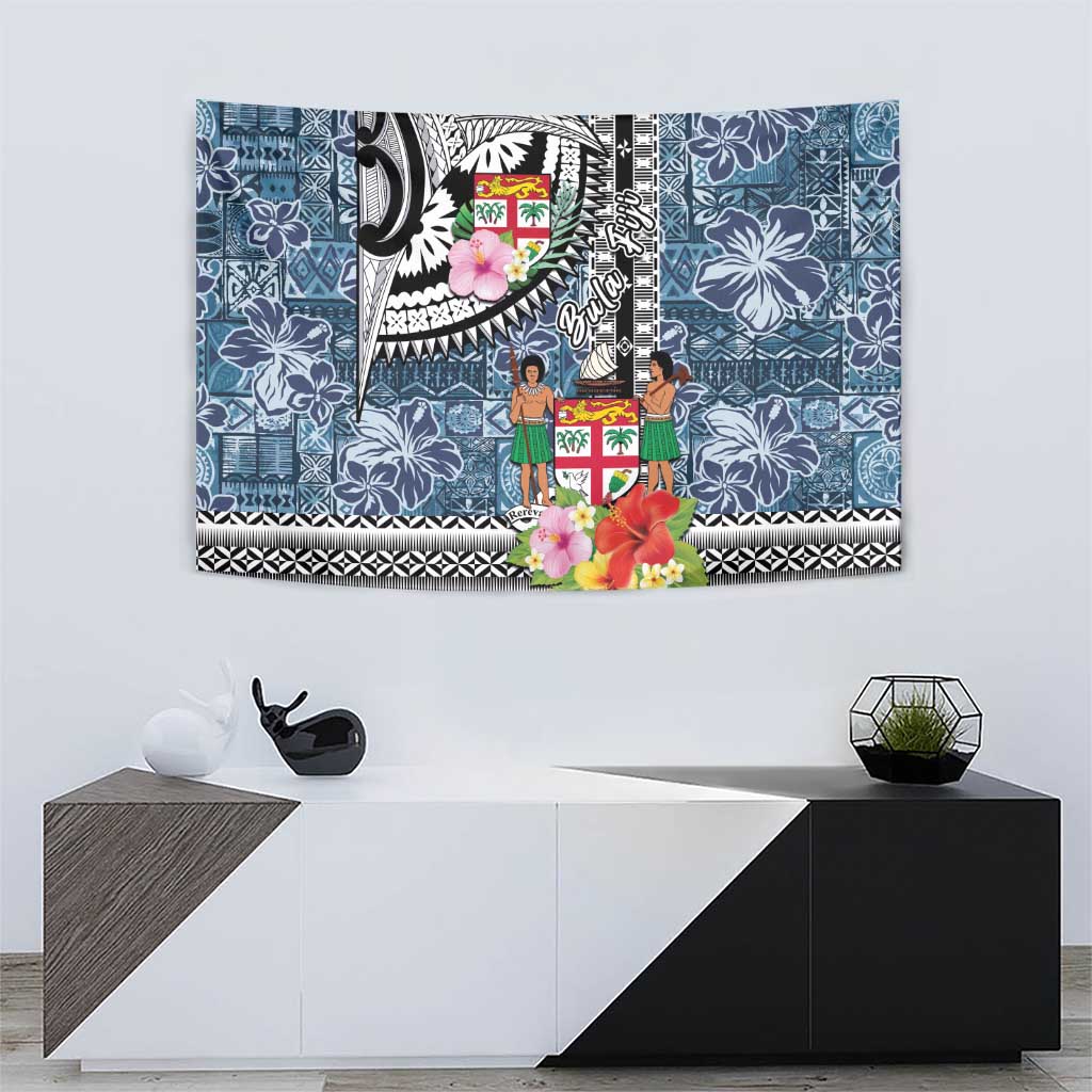 Fiji Day Tapestry Traditional Tapa with Hibiscus and Emblems