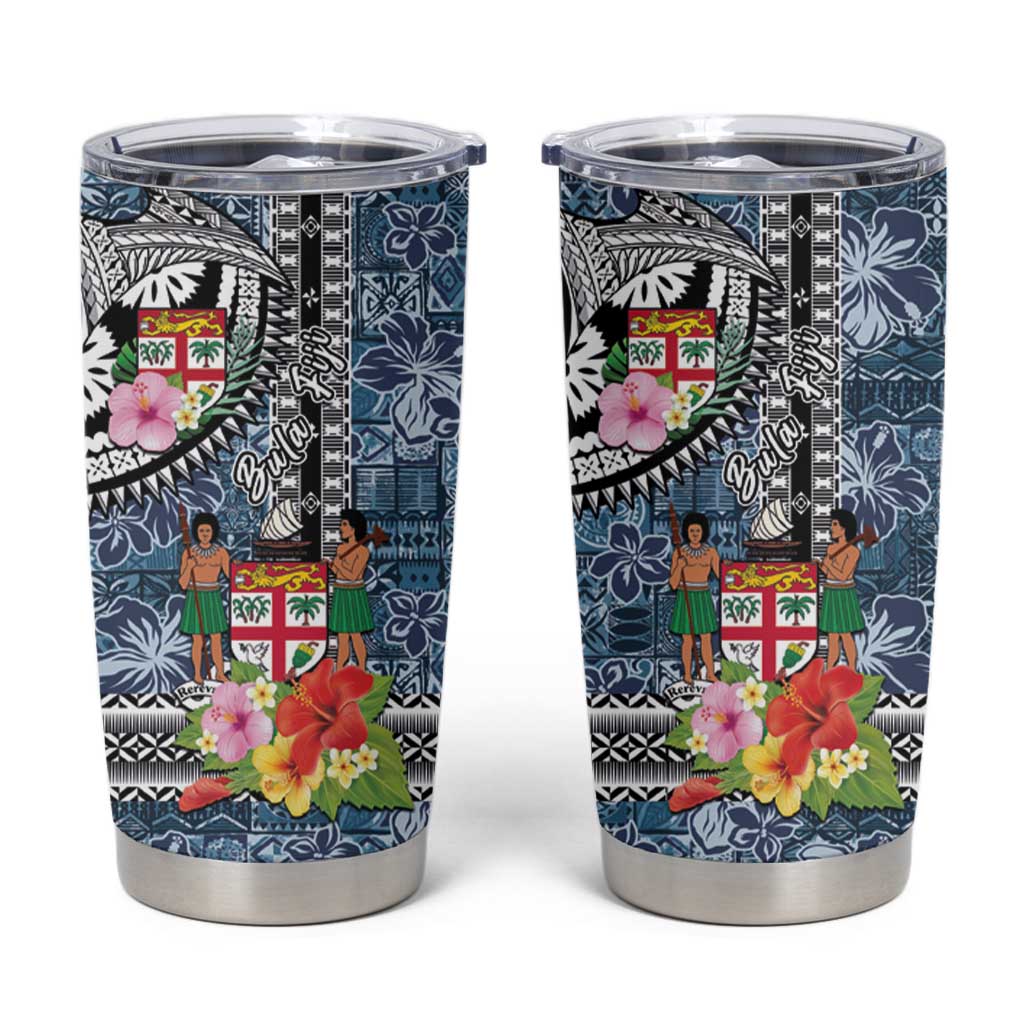 Fiji Day Tumbler Cup Traditional Tapa with Hibiscus and Emblems LT03 - Polynesian Pride