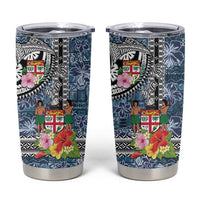 Fiji Day Tumbler Cup Traditional Tapa with Hibiscus and Emblems LT03 - Polynesian Pride